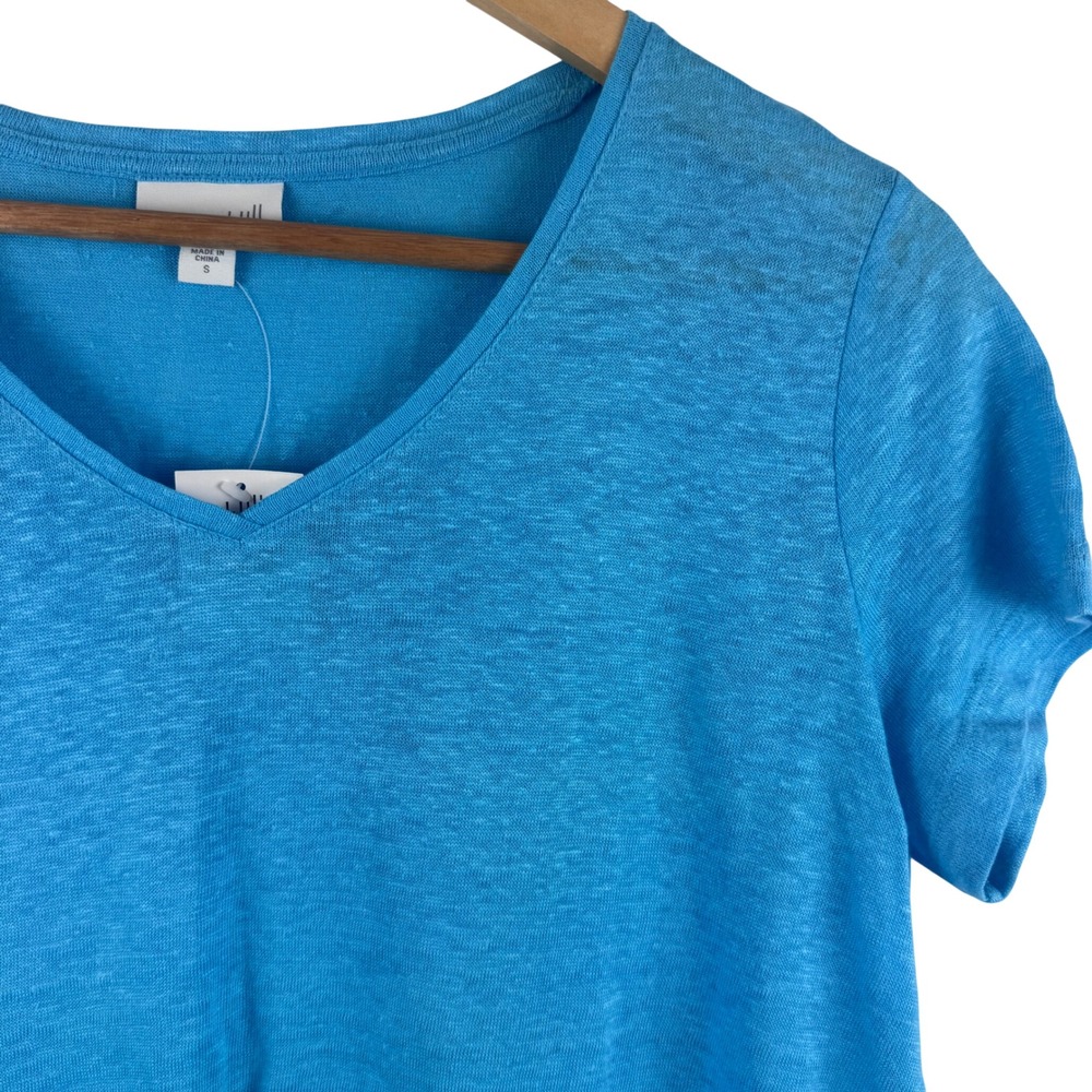 J. Jill Love Linen T-Shirt Womens Small Aegean Blue V-Neck Short Sleeve Slub